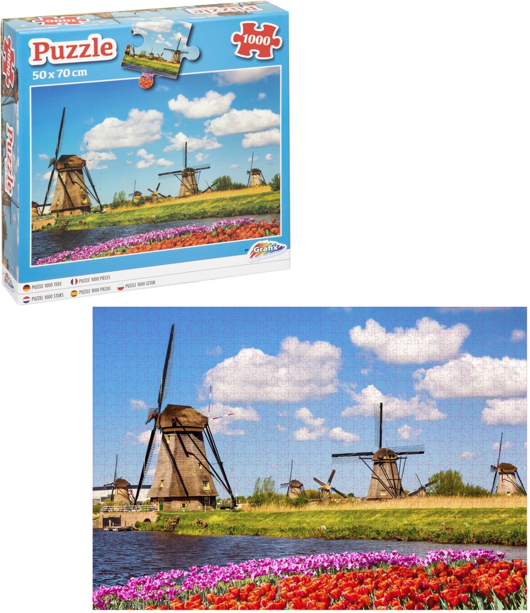 Grafix Puzzel 1000 stukjes volwassenen | Thema Nederland, Windmolen | Afmeting 50 X 70 CM | Legpuzzel